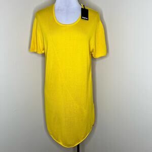 Tigha Silk Blend T-Shirt Dress Large Womens Yellow Cotton Knit Minimalist Shift